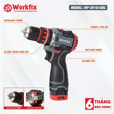 Máy khoan không dây WORKFIX WF-ID1.610BL 3 chức năng, đầu kẹp Auto Look 10mm, tặng bộ phụ kiện - 854.000₫ 3
