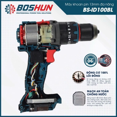 Máy khoan pin BOSHUN BS-ID100BL, lực siết 100Nm, đầu kẹp 13mm Autolock, không chổi than 3
