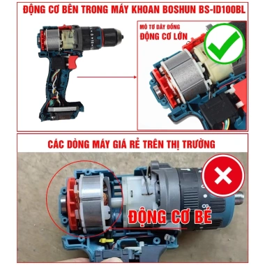 Máy khoan pin BOSHUN BS-ID100BL, lực siết 100Nm, đầu kẹp 13mm Autolock, không chổi than 5