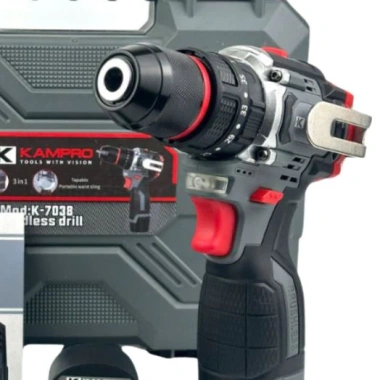 Máy khoan pin Kampro K-7.038 3 chức năng, đầu kẹp autolock, không chổi than