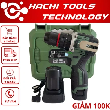 Máy khoan pin Kampro K-7.038 Xanh 3 chức năng, đầu kẹp autolock, động cơ không chổi than, giá chỉ 518.000₫