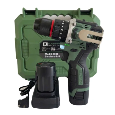 Máy khoan pin Kampro K-7.038 Xanh 3 chức năng, đầu kẹp autolock, động cơ không chổi than, giá chỉ 518.000₫