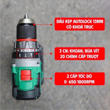 Máy khoan pin Workfix 13mm WF-ID13.100AK Lực siết 100Nm Không chổi than AutoLock Anti Kickback 5
