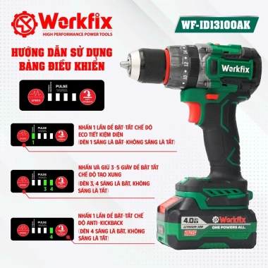 Máy khoan pin Workfix 13mm WF-ID13.100AK Lực siết 100Nm Không chổi than AutoLock Anti Kickback 7