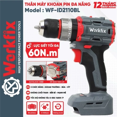 Máy khoan pin WORKFIX 21V WF-ID2.110BL - lực siết 60Nm, 3 chức năng, động cơ không chổi than, giá ưu đãi 464.000đ 8