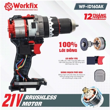 Máy khoan pin WORKFIX WF-ID160AK Anti‑kickback 160Nm, 13mm, Không chổi than, Khoá trục – 1,44 tr 3 Máy khoan pin WORKFIX WF-ID160AK Anti‑kickback 160Nm, 13mm, Không chổi than, Khoá trục – 1,44 tr 3