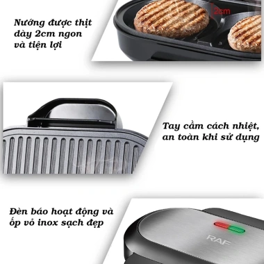 Máy làm bánh hamburger, nướng bít tết, ốp trứng RAF 1.000W - Giá chỉ 390.000đ