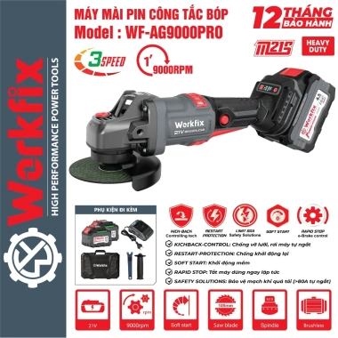 Máy mài cầm tay WORKFIX WF-AG9.000PRO – Anti-kickback, Chống sốc đá, Chống khởi động lại, Khởi động mềm, Giá 867.000₫