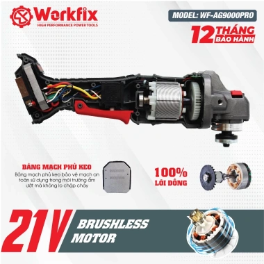 Máy mài cầm tay WORKFIX WF-AG9.000PRO – Anti-kickback, Chống sốc đá, Chống khởi động lại, Khởi động mềm, Giá 867.000₫