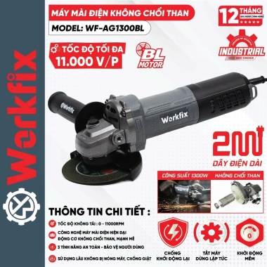 Máy mài điện WORKFIX WF-AG1.300BL 1.300W 11.000V/p không chổi than, chống sốc đá, KĐ mềm - 914.000₫