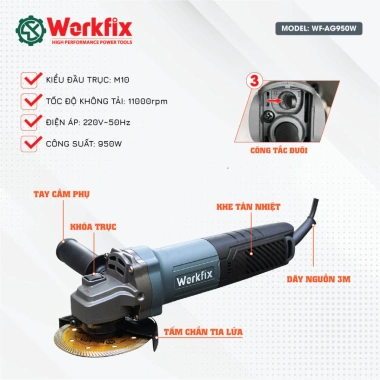 Máy mài máy cắt điện WORKFIX WF-AG950W ruột đồng 100% bảo hành chính hãng giá ưu đãi 528.000