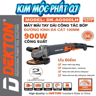 Máy mài tay dài DEKTON DK-AG900LH/DK-AG1.100LH xám, tốc 6 số 900W-1.100W, giá ưu đãi 840.000 VND