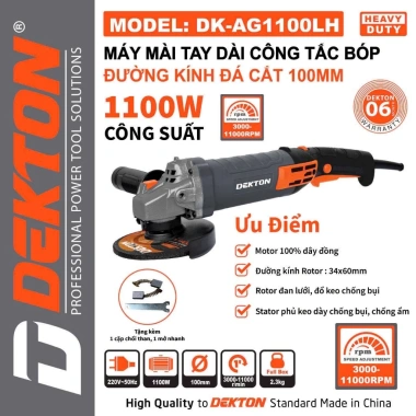 Máy mài tay dài DEKTON DK-AG900LH/DK-AG1.100LH xám, tốc 6 số 900W-1.100W, giá ưu đãi 840.000 VND 7