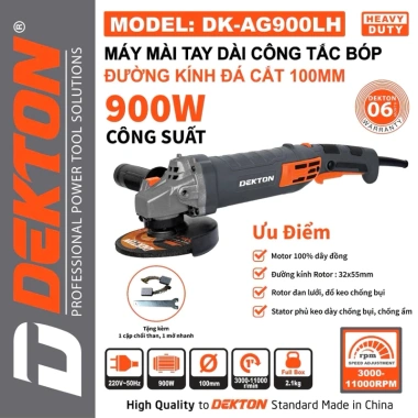 Máy mài tay dài DEKTON DK-AG900LH/DK-AG1.100LH xám, tốc 6 số 900W-1.100W, giá ưu đãi 840.000 VND 8