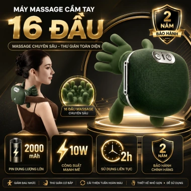 Máy Massage Cầm Tay 16 Đầu 18 Cấp Độ - Giảm Đau Cổ Vai Gáy, Động Cơ Êm, Pin Trâu