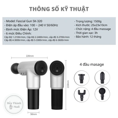 Máy massage cầm tay 4 đầu 6 chế độ - Súng trị nhức mỏi vai gáy, giãn cơ 236.000đ