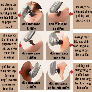 Máy Massage Cầm Tay 6 Đầu Không Dây 25W Giảm Đau Bấm Huyệt Châm Cứu Pin Dùng Lâu 550k 6