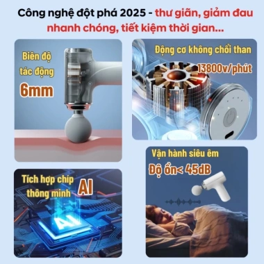 Máy Massage Cầm Tay Mini 4 Đầu 6 Chế Độ AI Cảm Biến Lực Nhấn Giảm Đau Mỏi
