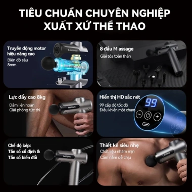Máy Massage Cầm Tay Mini Lenovo N3 8 đầu, lực đấm 8mm mạnh, 99 chế độ, 13.800 vòng/phút - Giá chỉ 459.000₫ 7