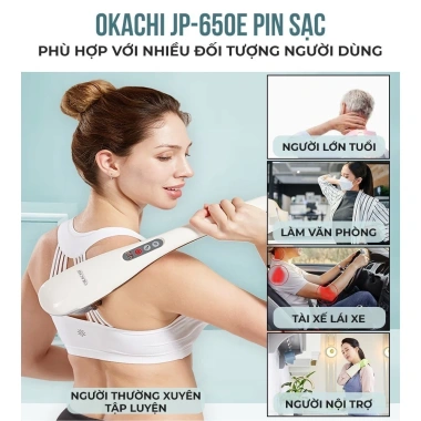 Máy massage cầm tay OKACHI JP-650E Pin sạc - Động cơ rung mạnh giảm giá 950.000 VND