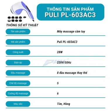 Máy massage cầm tay Puli PL-603AC3 8 đầu, đèn hồng ngoại, giảm đau 525.000₫