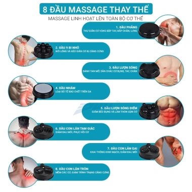 Máy massage cầm tay Puli PL-603AC3 8 đầu, đèn hồng ngoại, giảm đau 525.000₫