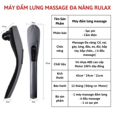 Máy Massage Cầm Tay Sạc Pin 6 Đầu Đấm Lưng - Thư Giãn, Giảm Đau, Giá 295.000₫