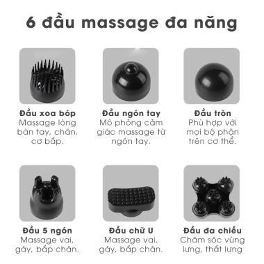 Máy Massage Cầm Tay Sạc Pin 6 Đầu Đấm Lưng - Thư Giãn, Giảm Đau, Giá 295.000₫
