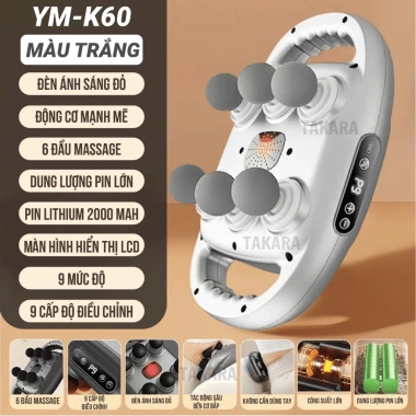 Máy massage cầm tay Takara YM‑K60 6 đầu, 9 chế độ, 9 cấp độ – giảm 22% chỉ 281.000₫