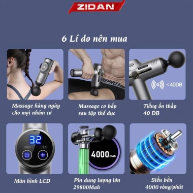 Máy massage cầm tay V1 ZiDan 99 chế độ - 29.800 vòng/phút, Pin 4.000mAh, Bảo hành 24t, Giá 380.000 VND