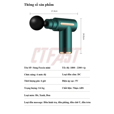 Máy massage mini cầm tay CTFAST-720 6 cấp độ giảm đau cơ, khớp, kèm 4 đầu chuyên dụng - Giá chỉ 299.500đ 7