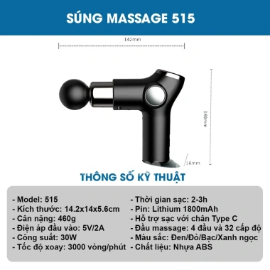 Máy mát xa cầm tay Takara KH515 4 đầu thay thế 32 cấp độ BH 12 tháng chỉ 409.000đ