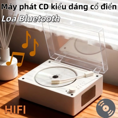 Máy nghe CD cổ điển Bluetooth pin sạc 2.000mAh thiết kế gỗ sang trọng - giá 880.000₫