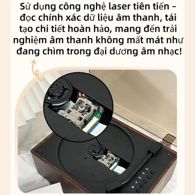 Máy nghe CD cổ điển Bluetooth pin sạc 2.000mAh thiết kế gỗ sang trọng - giá 880.000₫