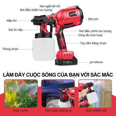 Máy Phun Sơn Cầm Tay Pin 1.000ml – 3 Kiểu Phun Đổi Nhanh, Giá Ưu Đãi 590k 6