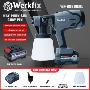 Máy phun sơn pin WORKFIX WF‑SG800ML 2 kiểu phun, bình 800ml, chân pin phổ thông – Giá chỉ 584.000 VND 2