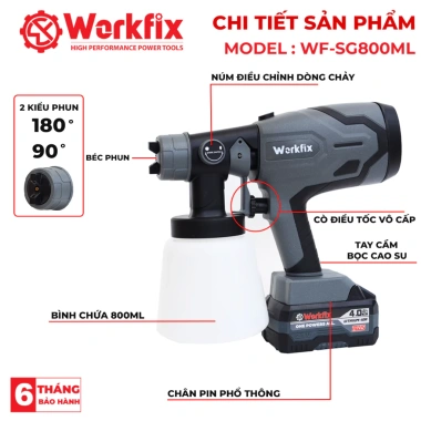 Máy Phun Sơn Workfix WF‑SG800ML 800ml – 2 chế độ, chân pin phổ thông, giá 580k 5