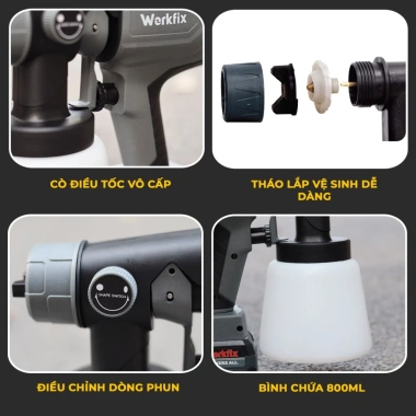 Máy Phun Sơn Workfix WF‑SG800ML 800ml – 2 chế độ, chân pin phổ thông, giá 580k 6