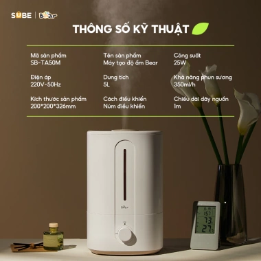 Máy Phun Sương Bear SB-TA50M 5L - Tạo ẩm, làm mát không khí, lọc ion bạc kháng bệnh, giá ưu đãi 784.000 VND 8 Máy Phun Sương Bear SB-TA50M 5L - Tạo ẩm, làm mát không khí, lọc ion bạc kháng bệnh, giá ưu đãi 784.000 VND 8