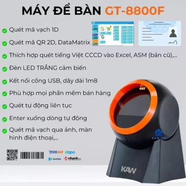 Máy Quét Mã Vạch QR KAW - Đầu Đọc Đa Tia CMOS, Dễ Dùng, Giá Ưu Đãi 862.600₫
