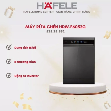 Máy rửa chén độc lập HDW-F6.052G Hafele 535.29.652 – dung tích lớn, rửa mạnh, khử khuẩn, ưu đãi