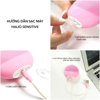 Máy rửa mặt Halio da nhạy cảm màu hồng nhạt - Thiết bị làm sạch & massage nhỏ gọn, tiện mang đi - Giá chỉ 868.000 VND