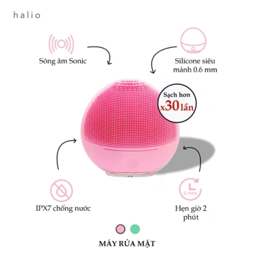 Máy rửa mặt Halio da nhạy cảm màu hồng nhạt - Thiết bị làm sạch & massage nhỏ gọn, tiện mang đi - Giá chỉ 868.000 VND