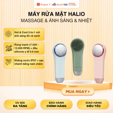 Máy rửa mặt massage Halio tích hợp ánh sáng, nhiệt, bảo hành 12 tháng, giảm giá 889k