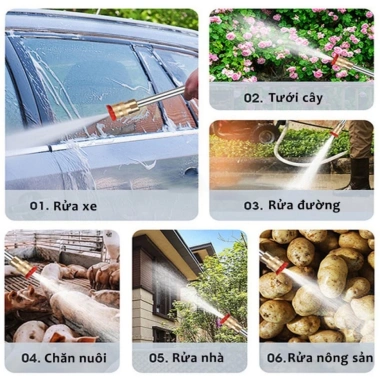 Máy rửa xe 2 pin 199V chuẩn lõi đồng, siêu mạnh, tăng áp, đầu tưới cây - Giá chỉ 299k 9
