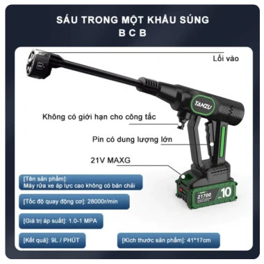 Máy rửa xe cầm tay TANZU không dây, áp lực cao, không chổi than, chân pin Makita, đa năng - 419.000 VND 8