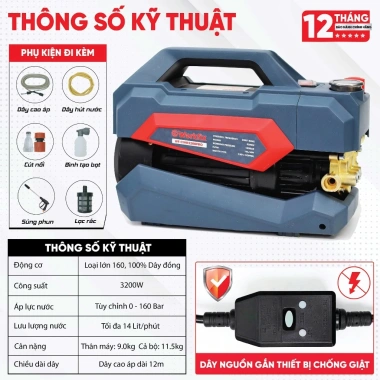 Máy rửa xe cao áp WORKFIX WF-CRW3.200PRO 3.200W 180bar – Chỉnh áp, Động cơ dây đồng 100% – 2.398.000₫ 3