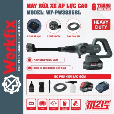 Máy Rửa Xe Không Dây WORKFIX WF-PW3.825BL - Cảm Ứng Tốc Độ, Không Chổi Than, Giá 1,219,000₫