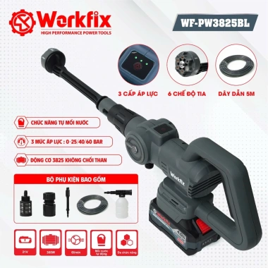 Máy Rửa Xe Không Dây WORKFIX WF-PW3.825BL - Cảm Ứng Tốc Độ, Không Chổi Than, Giá 1,219,000₫