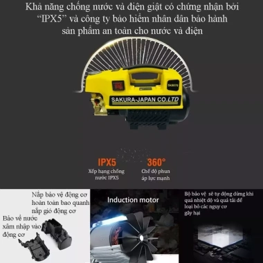 Máy rửa xe Sakura 3.800W áp lực cao, lõi đồng cực mạnh - Giá chỉ 986.000₫ 2